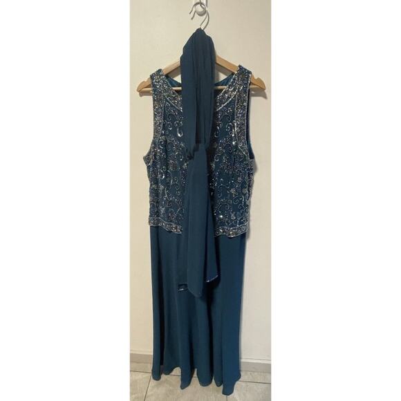 Beaded Gown Blue With Scarf Size 16  Vintage - Picture 6 of 16